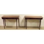 Unusual Pair of Inlaid Mahogany Slimline Console Tables