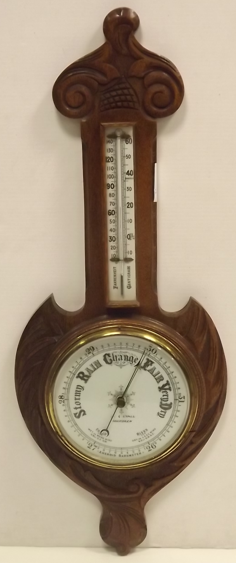 Late Victorian Carved Oak Aneroid Barometer