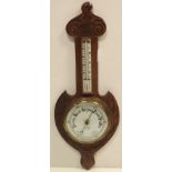 Late Victorian Carved Oak Aneroid Barometer