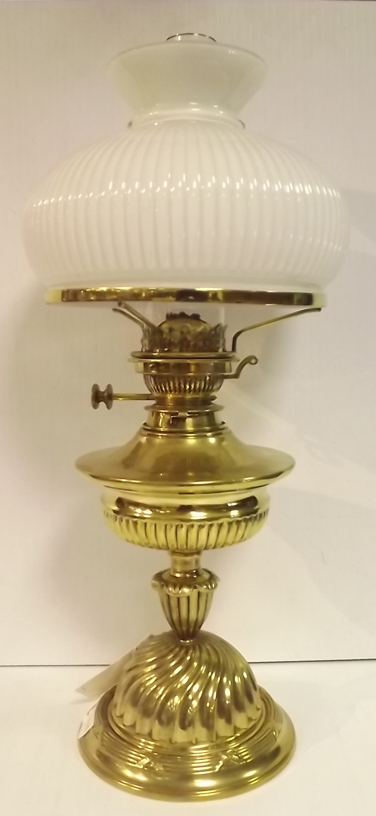 Victorian Period Brass Hinks Oil Lamp with Reeded Shade