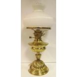 Victorian Period Brass Hinks Oil Lamp with Reeded Shade