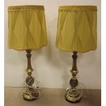 Pair of Impressive Brass Table Lamps on Marble Bases