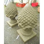 A pair of large pre-cast concrete pineapple pattern finials