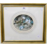 William Cuickshank (1848-1922): a gilt framed oval watercolour depicting a greenfinch beside its