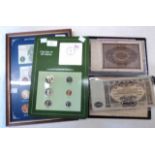 A folder containing English and foreign banknotes, including an 1863 US ten cent note, 1923 German