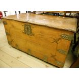 A 3' 6" antique oak silver chest, with inlaid monogram and lined motifs to top, front and sides,