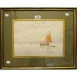 George Stanfield Walters: a framed watercolour depicting sailing vessels at sea with low coastline