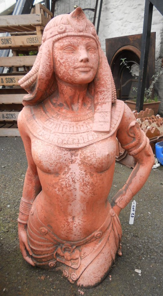 A 32 1/2" weighted terracotta statue of Cleopatra