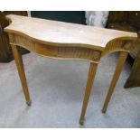 A pair of 3' 2" polished pine Georgian style console tables, set on square fluted legs with spade