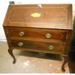 A 3' 1" late 19th Century inlaid mahogany bureau with pigeon-hole and drawer fitted interior