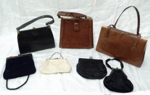 Three handbags, comprising leather Hamilton, crocodile and snakeskin - sold with four evening bags