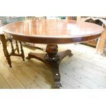 A 4' 6" diameter 19th Century mahogany breakfast table, set on bulbous faceted petal base pillar and