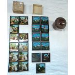 A box of Superior Lithographic coloured lantern slides, Loved Unto Death series - sold with