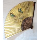 An early 20th Century Chinese painted paper fan with female immortals riding clouds - signed