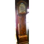 An 18th Century figured walnut and checkerboard strung longcase clock, the 12" brass and silvered