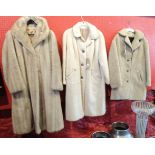 An Allander simulated fur coat - sold with Heatona sheepskin jacket and a cream ladies full length