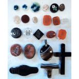 A collection of carnelian and other hardstone intaglio and cabochons – sold with three small