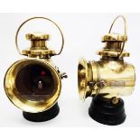 A pair of Lucas King of the Road vintage acetylene automobile lanterns - No 742, with swing handles,
