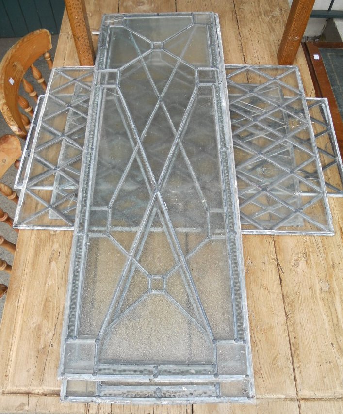 Three lead glass panes with lattice design - sold with three panes with astragal design and