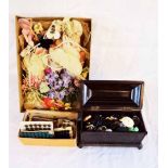 A collection of vintage buttons in a sarcophagus shaped bakelite box - sold with other buttons and a