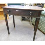 A late Georgian mahogany bow front side table, with single frieze drawer, set on chamfered square