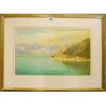 John Shapland: a framed watercolour depicting a view of Bellagio on Lake Como, signed - 11" X 18"