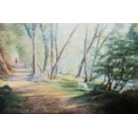 Eric Roberts: a gilt framed oil on canvas entitled A Glade Beside The River Walkham (Devon) with