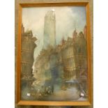 Paul Braddon: a large 19th Century watercolour view of a continental city street scene, signed -