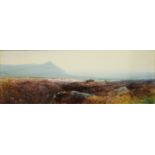 John White R. I.: a gilt framed gouache painting depicting an extensive Dartmoor view with ponies