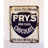 A 1930s enamelled advertising sign Fry's High Class Chocolate, Makers to the King, 300 Gold Medals &