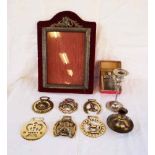 A velvet covered photograph frame, with decorative metal mount - sold with a small collection of