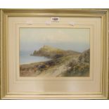 Frederick John Widgery: a framed gouache depicting a view of Rame Head, Cornwall, signed - 9¾" x