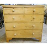 A 3' 6" 19th Century waxed pine chest of two short and three long graduated drawers, set on