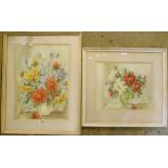 Maud McFeat: two framed watercolours, both still life with vase of flowers - 20½" x 14¾" the other