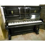 An early 20th Century ebonised cased Bluthner of Leipzig upright piano, iron framed, No.42869