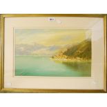 John Shapland: a framed watercolour depicting a view of Bellagio on Lake Como, signed - 11" x 18"