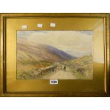 Arthur Henry Enoch: a gilt framed watercolour depicting a Shepherd and dog herding sheep on a