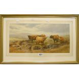 Thomas Rowden: a gilt framed watercolour, depicting longhorn cattle on Dartmoor with Belstone Tors