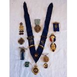 A collection of Masonic and other medals, including R.A.O.B. medallion and Commemorative medal for