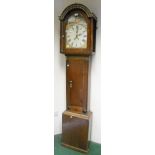A 19th Century stained oak longcase clock, with 12" painted arched dial, marked S. Cann, Morchard