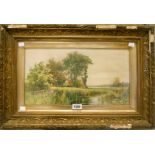 Wiggs Kinard: a gilt framed watercolour depicting a titled view of Blypond, Suffolk - 9¼" x 17"