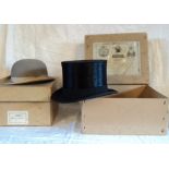 A grey bowler hat by Christy's of London in original box - sold with a black top hat, also by