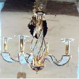 A gold plated crystal set six branch chandelier - complete, as new