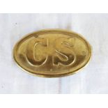 A 19th Century American Civil War brass and lead Confederate States belt buckle, embossed CS