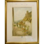 Frederick Parr: a gilt framed watercolour, depicting a street view in the Teign Valley village of