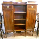 A 4' 1" Edwardian inlaid mahogany book cabinet, with four central open adjustable shelves,