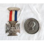 A silver cross with pin and ribbon for U.O.G.F. the United Order of Canterbury Fellows (Oddfellows),