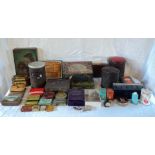 A collection of vintage and other tins, including Pilot thrift box, OXO and other small