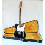 A 1980's Fender Telecaster style electric guitar in road worn black finish, with hard case