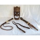A collection of African items, comprising Saharan camel driver's whip/dagger with woven leather